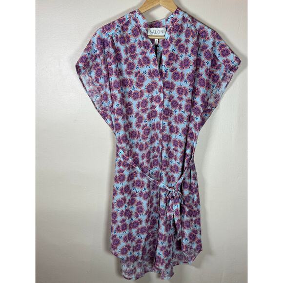 SALONI Tilda Floral Silk Crepe De Chine Dress Ciel Dragonfruit MSRP $495 Size 4 - Picture 12 of 12